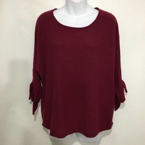 Essei M Burgundy Ribbed Pullover Sweater 3/4 Sleeves Made in USA
